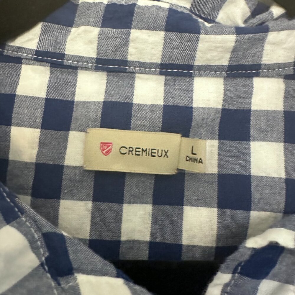 Cremieux Blue and Gingham Long Sleeve Top Size L Pearl Button Snap Close - Picture 2 of 5